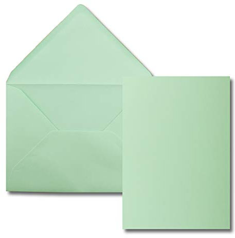 FarbenFroh by GUSTAV NEUSER 25 Stück Karte mit Umschlag Set - Einzel-Karten Din A5-14,8 x 21 cm mintgrün mit Brief-Umschlägen Din C5-15,4 x 22 cm mintgrün - Nassklebung