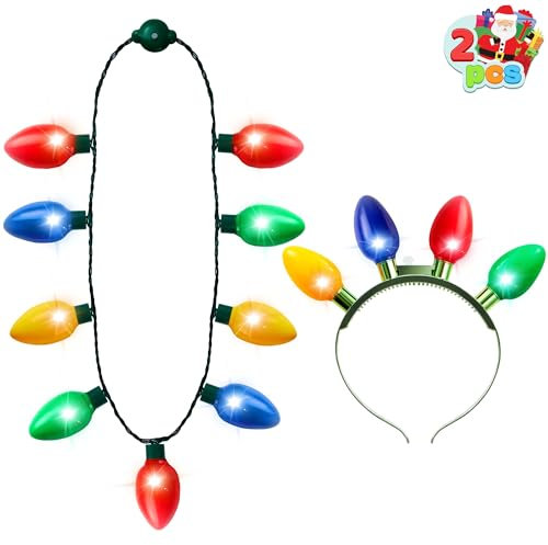 2 Stück Weihnachten Halsketten mit 12 Glühbirnen und Stirnband Partyzubehör