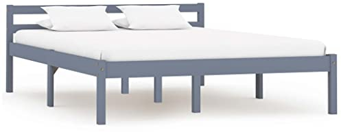 vidaXL Kiefernholz Massiv Bettgestell Holzbett Doppelbett Futonbett Massivholz Bett Bettrahmen Lattenrost Schlafzimmerbett 140x200cm Grau