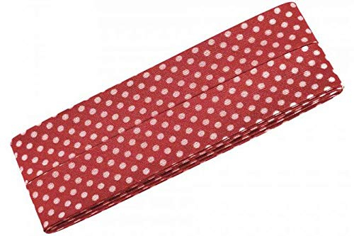 Gepunktetes Schrägband, Baumwolle, vorgefalzt, 20 mm breit - 3 Meter Länge, Rot