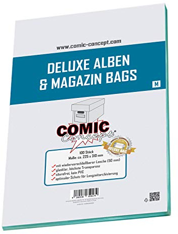 Comic Concept Medium Transparent Plastic Album & Magazine Bags, 225 x 310 mm, Resealable, Self-Adhesive Flap