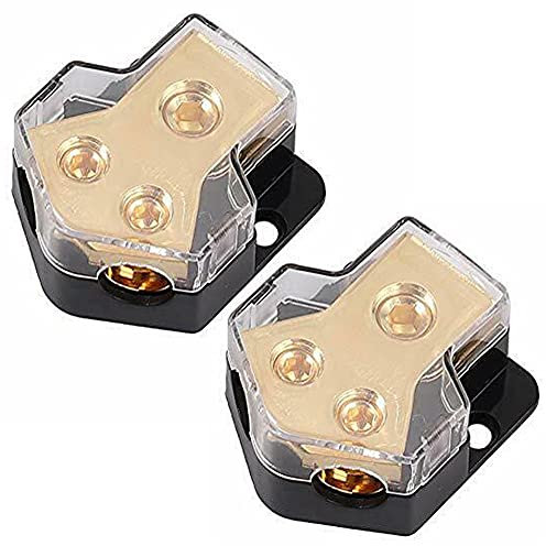 LAWUZA 2 Way Power Distribution Block, Connecting Block 0/2/4 Gauge in 4/8/10 Gauge Out Amp Ground Distributor for Auto Car Audio Splitter Amplifier