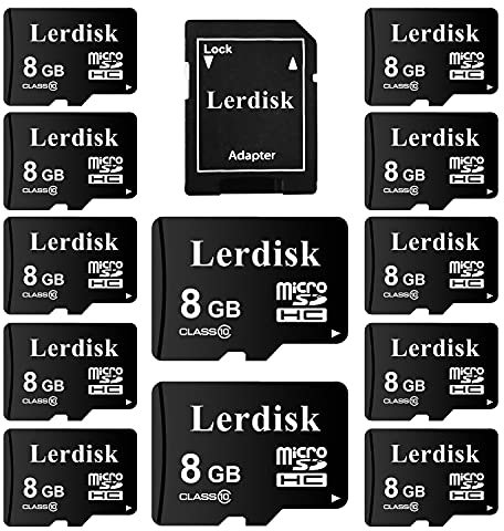 Lot de 12 Cartes Micro SD Lerdisk 8Go Classe 10 U1 | pour caméras embarquées 1080p, appareils Photo, imprimantes 3D, téléphones et lecteurs MP3 (8Gox12)