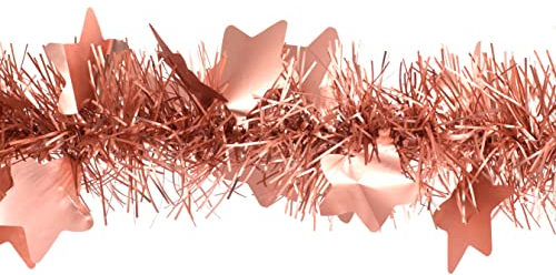 Creativery Weihnachtsgirlande Lametta 9cm x 2m mit großen Sternen Weihnachtsbaum Rosegold matt