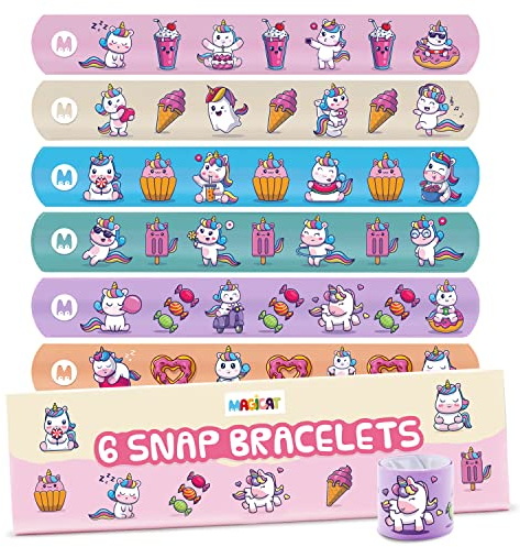 Magicat BRACELETS LICORNE pour fille - 6 Bracelet Frappant - Cadeau d'anniversaire - Petits cadeaux pour enfants - Licorne - Bracelets snap licorne, 22 centimeters