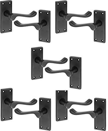 Golden Grace Victorian Scroll Lever Latch Door Handles in Matt Black Finish, Classic Interior Doors Hardware, 5 Pairs - 120mm Long