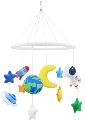 Rhdekoein Baby Mobile Astronaut Hängende Bettglocke Baby Windspiel Weltraum Erde Planet Rakete Mond Mobile Babybett Deko Hängende Ornamente für Krippe Geschenk Neugeborenen Junge Mädchen Babyparty