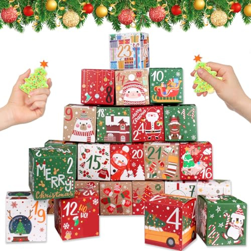 ONESING 24 Stück DIY Weihnachten Adventskalender Boxen für 2024, 24 Tage Countdown Kalender Geschenk für Erwachsene und Kinder Weihnachten Karton Zahlen Boxen Machen & Befüllen Sie Ihre eigenen