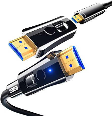 Cable HDMI de fibra óptica 30 metros 8K, en la pared Cable HDMI 2.1 8K@60Hz 4K@120Hz Alta Velocidad 48Gbps Micro HDMI desmontable, Dynamic HDR eARC Dolby Atmos para Fire Roku Apple HDTV, monitor
