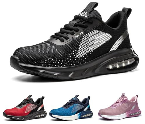 tqgold Arbeitsschuhe Herren Damen Sicherheitsschuhe Leicht Atmungsaktiv rutschfest Luftkissen Sneaker Sportlich Schutzschuhe mit Stahlkappen Schuhe(Schwarz,45EU)
