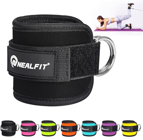 NEALFIT Ankle Strap for Cable Machine, Gym Ankle Cuff for Kickbacks, Leg Extensions, Glute Workouts, Booty Hip Abductors Exercise for Women and Men (Black, Single)