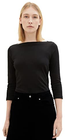 TOM TAILOR Damen Basic T-Shirt mit 3/4-Arm, 14482 - Deep Black, M