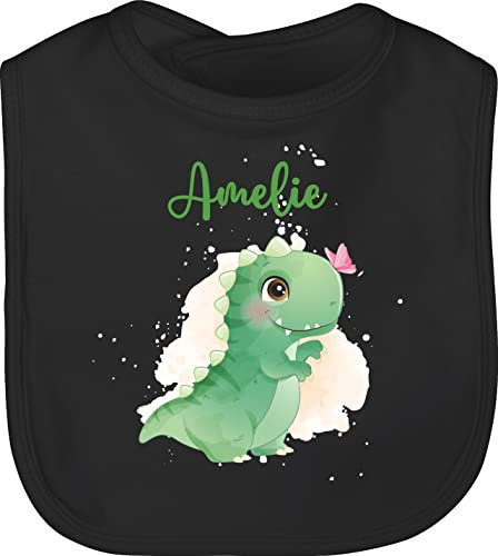 Baby Lätzchen - Geschenk Dino mit Name personalisiert I Saurier I Dinos I Dinosaurier I Urzeittier - Unisize - Schwarz - tier tieren latz dinosaur urzeittiere babylatz personalisierte tiere für