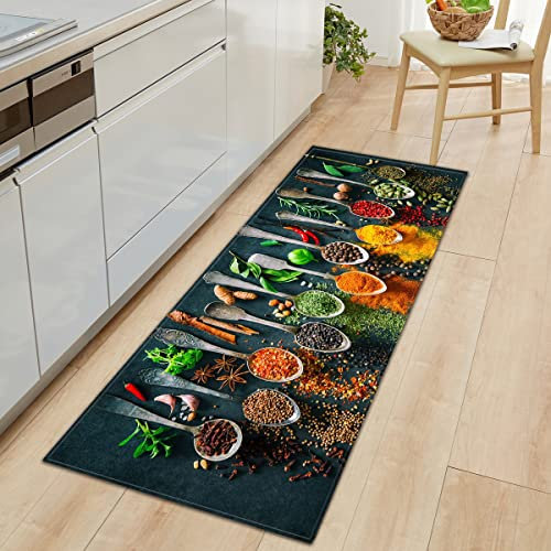 WJYMJJ Alfombrillas de Cocina Cuchara de Especias 50 x 80 cm Antideslizantes y Lavables, Alfombra de Cocina para Piso, con supporto in Gomma, Alfombra Antifatiga