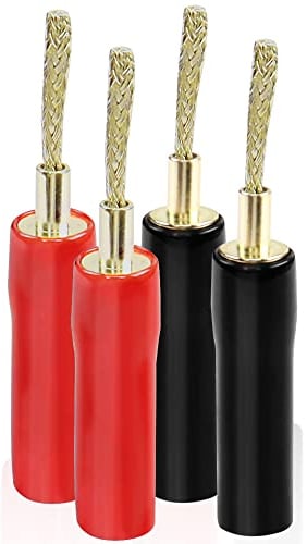 MEIRIYFA Flex Pin Banana Stecker, Vergoldet 2mm Bananenstecker Schraubentyp Audio Lautsprecher Pin Stecker für Verstärker Lautsprecher Drähte Sound Systeme (4 PCS)