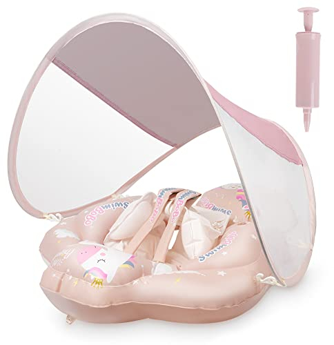 Vicloon Bouee Bebe,Bouee pour Bebe avec Pare Soleil+1 Pompe,Bouée Piscine Bébé avec auvent Amovible,Aide Bébé à Apprendre à Nager,pour Bebe de 3 à 12 Mois