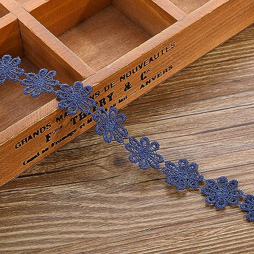 XCSJ 5 Yard 25mm Blumen Spitzenband Spitzenborte Stickerei Dekoband Zierband Borten Bänder Blumenband Gänseblümchen Dekoband Spitzen Spitzenborte Für Hochzeit Deko Handwerk Nähen (Ganz Dunkelblau)