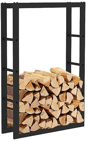 KEKAI Leñero de Interior Rack III 60x25x100 cm Leñero Portátil de Interior y Exterior con Estructura de Acero Galvanizado, Ventilación y Diseño Minimalista, Color Negro