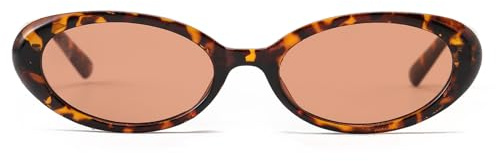 Ggpyyon Ovale Sonnenbrille Damen Oval Vintage 90er Retro Trendy Runde Sonnenbrillen für Damen Herren(Leopard/Braun)