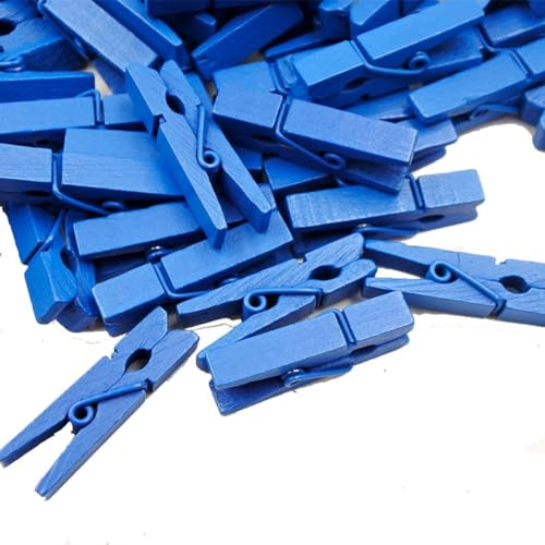 Yurosiay 100 mollette in legno colorate da 3,5 cm, piccole mollette in legno, mini mollette in legno, mollette in legno colorate per foto, cartoline, lettere, fai da te, blu
