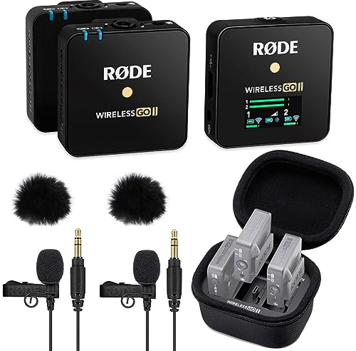 Rode Wireless GO II Microfono System + 2 X Lavalier GO + Custodia di ricarica + 2 X Keepdrum Pelliccia Antivento