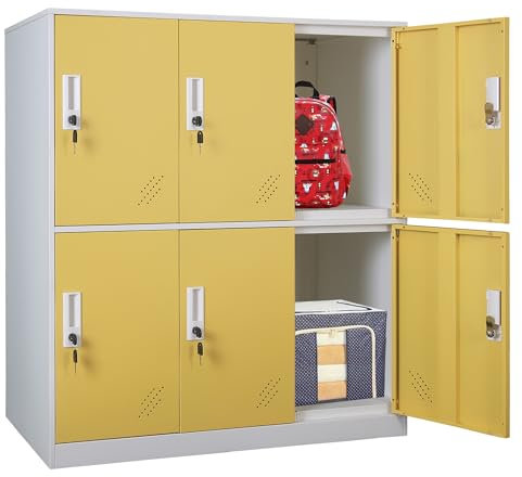 MECOLOR Abschließbarer Aufbewahrungsschrank mit verschließbaren Türen, Stahlschrank-Organisation, Metallschränke für Zuhause, Büro, Schule, Fitnessstudio, Wohnzimmer (Gelb, 6 Türen)