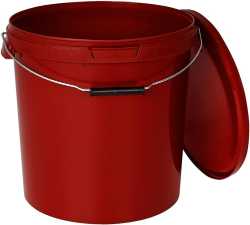 BenBow - Eimer mit Deckel rot 100x 20 Liter - lebensmittelecht stabil luftdicht auslaufsicher geruchsneutral - Aufbewahrungsbehälter aus Kunststoff - Metalgriff - Rissfester Griff, leer - zur Hause