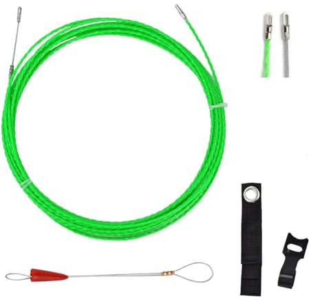 YAANBUNB 10m Fish Tape Wire Puller, Electrical Wire Threaded Nylon Fish Tape Cable Puller Cable Rods Kit Through Wall Cable Running Rods Cable with Metal Lock Wire & Strap for Insulation Pipe