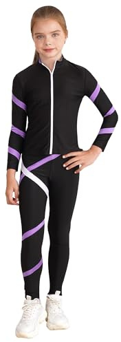 Xnihocha Kinder Sportbekleidung Mädchen Trainingsanzug Eislaufen Set Langarm Sportjacker + Sporthosen Zweiteiliges Laufen Fitness Outfits Helles Lila 158-164