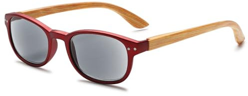 VEVESMUNDO Sonnenlesebrille Blaulichtfilter Holz Getönt Lesebrille Damen Herren Sehhilfe Holzsonnenbrillen mit sehstärke +1.0,+1.5,+2.0,+2.5,+3.0,+3.5,+4.0 (+3.0, 1 Stück Rot Sonnenlesebrille)