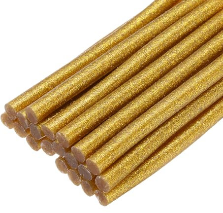 QUARKZMAN 20 Stück Heißklebesticks 7mm x 100mm Heißklebepistole Sticks Glitzer Gold, Glue Stick Heißkleber Klebesticks Heißklebestifte Klebestifte Bastelklebestifte für DIY Reparieren