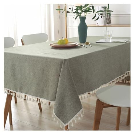 AMDXD Tischwäsche, Einfarbig mit Quaste Tischdecke Baumwolle Leinen, Tischdecke Gartentisch Wetterfest Wasserabweisend für Drinnen Draussen Garten Esszimmer Party und Festen, 90x90CM, Grün