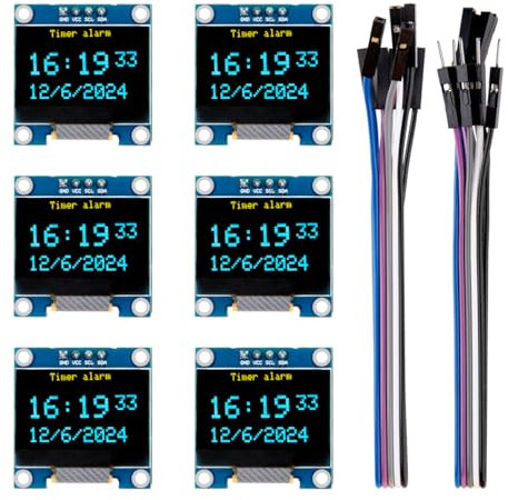 ELEGOO 6PCS 0.96 Inch OLED Display Screen Module, 128x64 Blue and Yellow Driver I2C Compact Self-Luminous Mini Screens for Arduino, Raspberry Pi, PICO.51 MCU, STM32, ESP32