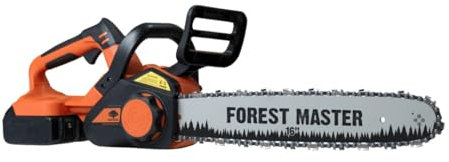 Forest Master FM-CHSW16 16” Cordless Chainsaw – Battery-Powered Brushless Motor, 14.5 m/s Chain Speed – Includes Battery & Charger – Auto Chain Tensioner – Ideal for Pruning & Cutting