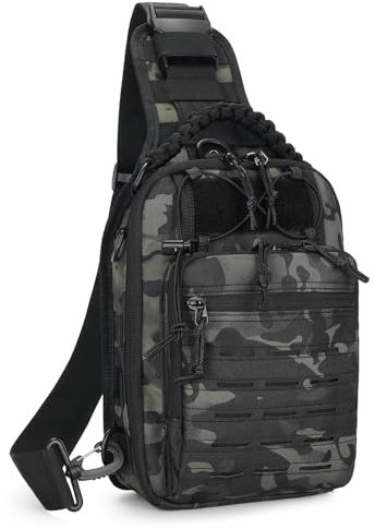 HUNTVP Taktisch Brusttasche Militärisch Schultertasche Military Chest Pack Slingrucksack Molle Crossbody Bag Umhängetasche Mini für Herren Damen Reise Wandern Outdoor (Typ-3 Camo)