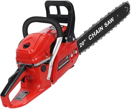 58cc Petrol Chainsaw, 20-Inch Bar with Automatic Chain Lubrication and Anti-Vibration Handle, 2-Stroke Engine, Handheld Cordless Chainsaw for Wood Cutting and Tree Trimming Red
