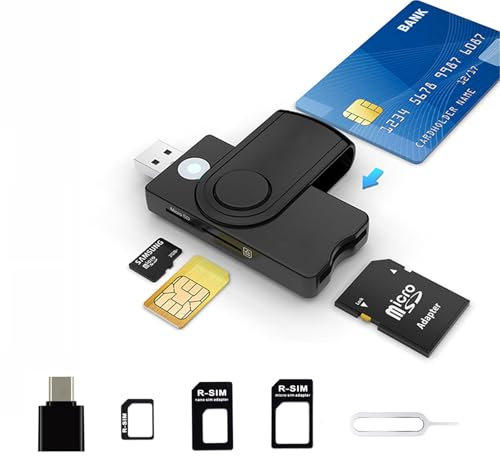 Aiyingmei CAC Lecteur de carte à puce 5 en 2 DOD militaire USB SIM/SD/TF/ID/IC Adaptateur de carte SIM USB C compatible avec Windows, Linux/Unix, MacOS X