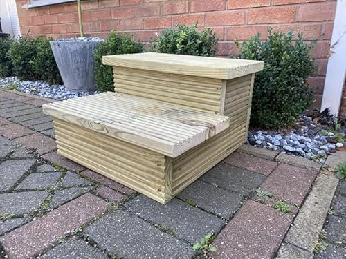 2 step redwood decking steps, treated and sturdy