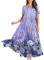 Women Dresses Size 14 UK, Womens Summer Maxi Boho Beach Dress Floral Print Sundress Crew Neck Short Sleeve High Waist Flowy Tiered Long Dresses Birthday Gifts for Women,Purple,M,u129k