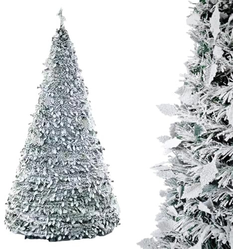 HORO.ES - Árbol de Navidad Plegable nevado 150CM - 180CM Árbol de Navidad Plegable Flocado predecoradas para el hogar, Dormitorio, Comedor (150CM)