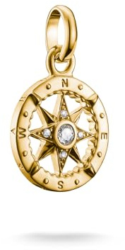 Thomas Sabo Charm pendant compass with stones Connect silver 18-carat Gold-plating, Recycled 925 Silver