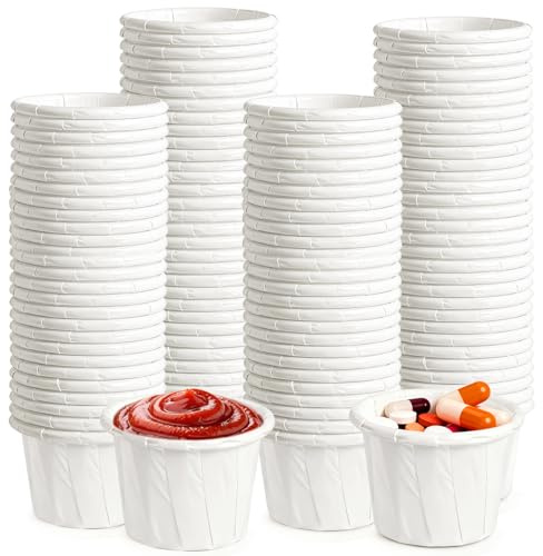 GGOLDMER 300 Pack 0.5 oz Disposable Paper Souffle Medicine Cups, 1/2 Ounce Small Paper Portion Cups for Pills, Tasting Sample, Food Services, Dessert, Condiments, Sauce