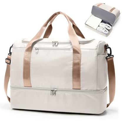 SEAFEW Reisetasche 32L, 45x36x20 Easyjet Handgepäck Tasche für Flugzeug | Weekender Sporttasche Leicht Wasserdicht mit Schuhfach Travel Bag, Wickel und Kliniktasche für Geburt,Beige braun