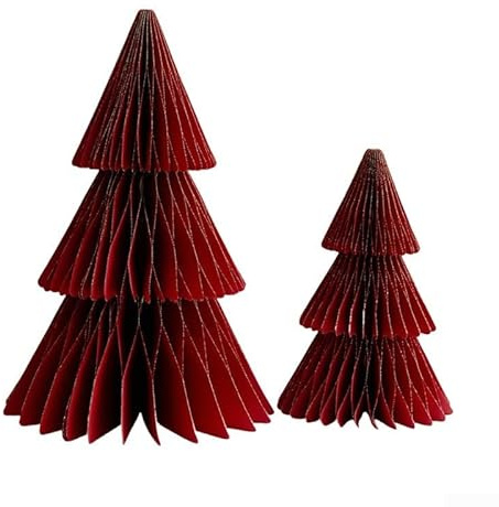 Eawfgtuw Papier-Weihnachtsbaum, wiederverwendbar, Tisch- und Heimdekoration, Innenpapier und hängende Weihnachtsbäume (rot)