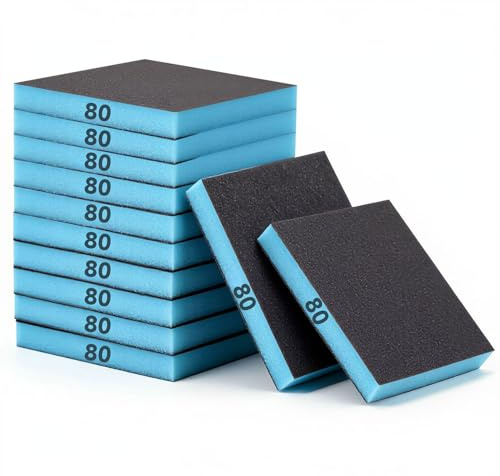 12 Pcs Sanding Sponges 80 Grit Sponge Sanding Pads | Wet and Dry Washable Sand Paper Pack for Wood Walls Metal Plastic Drywall Grinding or Polishing(4.72 x 3.94 x 0.5 inch)