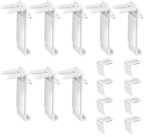 Lot de 8 Fixation Store sans Percage pour Fenêtre PVC et Bois, Support de Serrage Réglable pour Store Enrouleur Jour Nuit et Occultant, Accroche Rideau Adhésif, Accessoires Blancs en Bois Sans Perçage