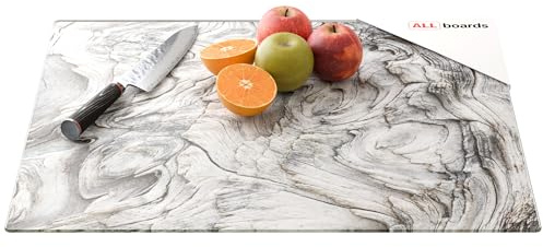 ALLboards Glasschutz für Induktionsherd mit Grafik 60x52 cm PERIFIZIERTES HOLZ, Schneidebrett aus Sicherheitsglas, Glasbrettchen