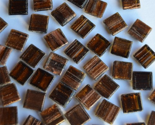 Bazare Masud e.K. 300 St. Glas-Mosaiksteine 1x1cm mit Goldfäden, nicht echt!, ca. 204g. Goldline, Flimmer (Mocca Gold)