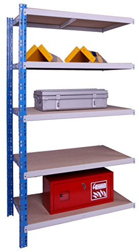 Szagato Profi-Schwerlast-Steckregal 300 ANBAU 220x100x60cm, 5 Böden, 300KG/Boden blau/lichtgrau, Marke (Lagerregal, Kellerregal, Werkstattregal, Regal)