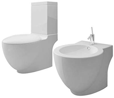 vidaXL Stand WC Standbidet Bodenstehend Softclose Sitz Keramik Toilette Bidet